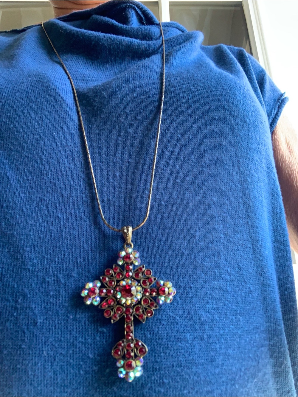 Vintage-Inspired Red Crystal Cross Pendant Necklace - Women Jewelry